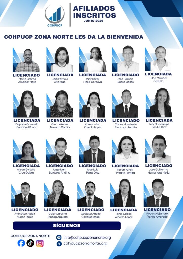 Boletín de bienvenida a nuevos afiliados del COHPUCP Zona Norte, junio 2026